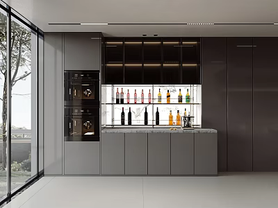 Ideal Modern Kitchen Cabinet Design With Wine Storage And Built In Ovens 3d model