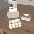 Modern Household Tissue Boxes Cream Spherical Gray Rectangular Transparent With Wooden Lid On Wooden Tabletop