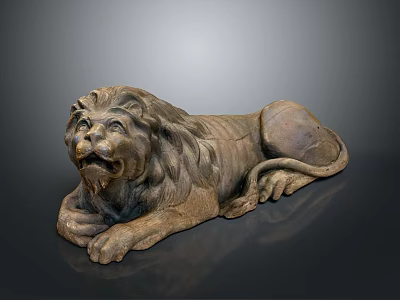 Reclining Lion Sculpture Made Of Stone With Detailed Texture And Classical Design 3d model