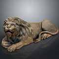 Reclining Lion Sculpture Made Of Stone With Detailed Texture And Classical Design