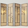 Chinese Style Room Divider Screen with Bamboo Flower Patterns and Dark Frame 3d model