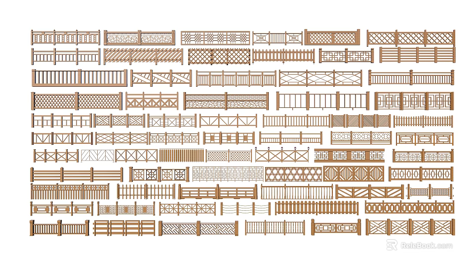 Various Wooden Fence Designs With Different Patterns And Styles For Outdoor Use 3d model 