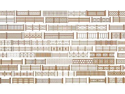Various Wooden Fence Designs With Different Patterns And Styles For Outdoor Use 3d model