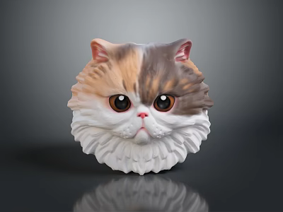 Cute Long Haired Cat Head Close Up With Big Brown Gray Eyes And Dark Background 3d model