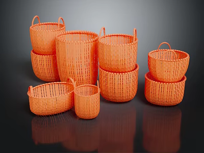 Orange Woven Storage Baskets with Multiple Sizes and Various Shapes for Household Use 3d model