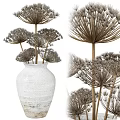 Decorative Ornament Set with White Vase and Dried Puffball Plants for Home Decor