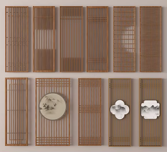 New Chinese style screen partition hollow lattice partition 3d model