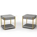 Modern Luxury Gray Upholstered Bedside Tables With Golden Metal Legs And Drawer