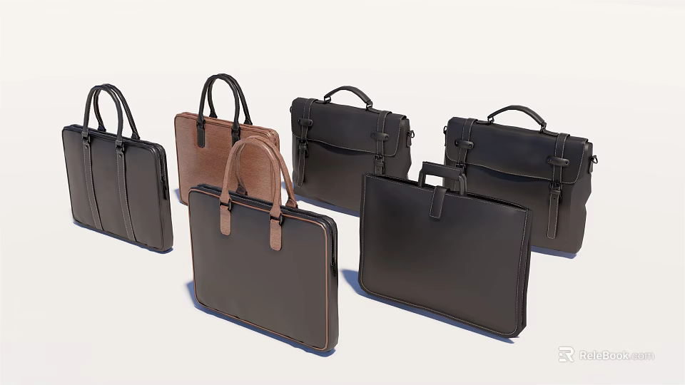 Premium Leather Briefcases and Handbags Different Styles Black Brown Colors 3d model 