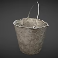 Vintage Old Worn Metal Bucket With Rustic Handle And Textured Surface 3d model