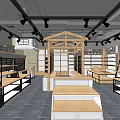 Modern Shopping Mall Store Interior With Glass Storefront Triangular Roof Decor And Display Shelves
