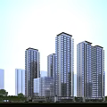 Modern High Rise Residential Building With Glass Curtain Walls And Urban Greenery