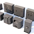 Industrial Control Cabinets With Various Sizes Gray Finish And Control Panels 3d model