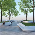 Outdoor Modern Tree Pit Design With Benches Grass Lawn And People Resting