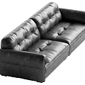 Black Leather Multi Person Sofa With Tufted Design And Modern Style 3d model