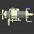 White Mechanical Structure With Blue Components And Cylindrical Support Rods