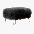 Black Fluffy Sofa Stool With Sturdy Metal Legs For Living Room Decor