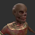 Ancient Egyptian Undead Skeleton Character With Golden Collar Bracelets And Red Gold Paint