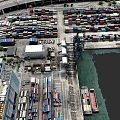 Large Container Ship Moored at Commercial Port With Cranes and Stacked Cargo Containers