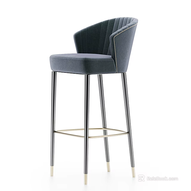 Modern Gray Bar Stool With Tufted Backrest And Metal Legs Design 3d model