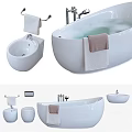 White Bathtub With Towel Faucet And Wash Basin In Modern Bathroom