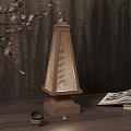 Wooden Table Lamp Perforated Design Lighted On Wooden Table With Open Book And Dry Branches