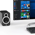 Modern Desktop Computer Setup With Large Monitor RGB PC Case Keyboard Mouse And Speakers