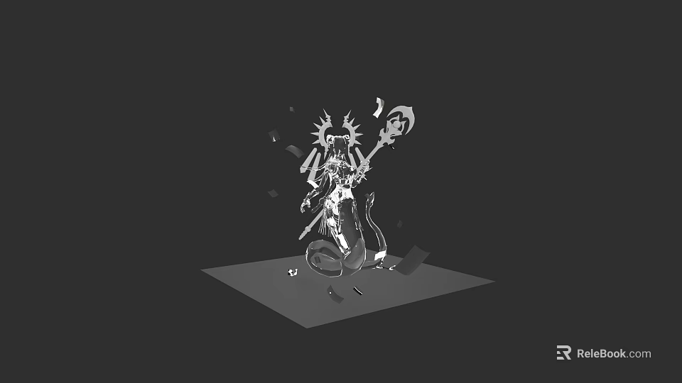 Game Movie Character 3D Model With Crown Staff Shield And Decorative Fragments 3d model 