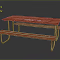 Sturdy Red Wooden Picnic Dining Table Set with Attached Benches and Metal Frame