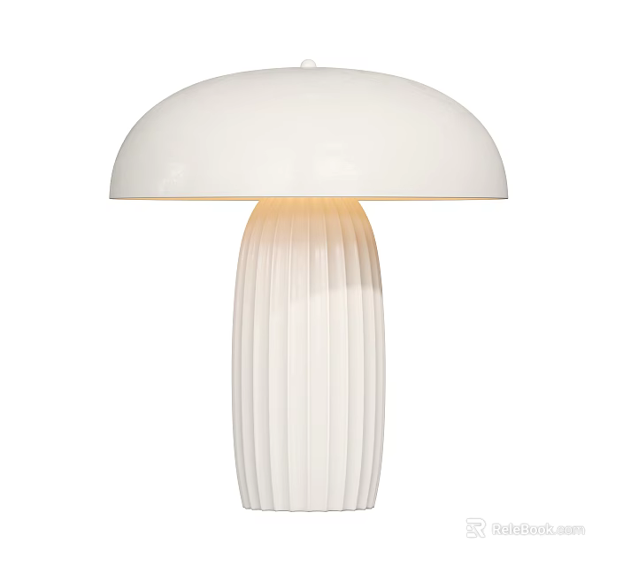 Modern White Table Lamp With Mushroom Shaped Shade And Ribbed Base Design 3d model 