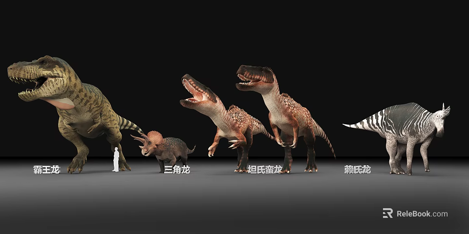 Realistic Reptile Models Featuring Triceratops Velociraptor And Tyrannosaurus Rex 3d model 