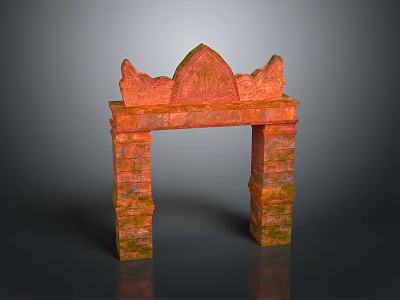 Scenic Landscape Featuring Ancient Red Brick Arch With Green Moss Accents 3d model
