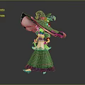 Game Movie Character Wearing Large Decorative Hat Green Accents Green Pink Dress Gold Shoes