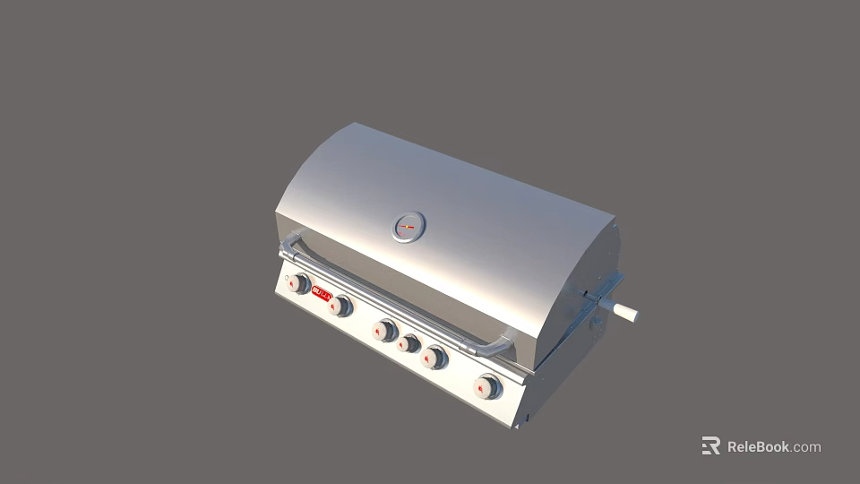 Silver Stainless Steel Outdoor BBQ Grill With Control Knobs And Lid 3d model