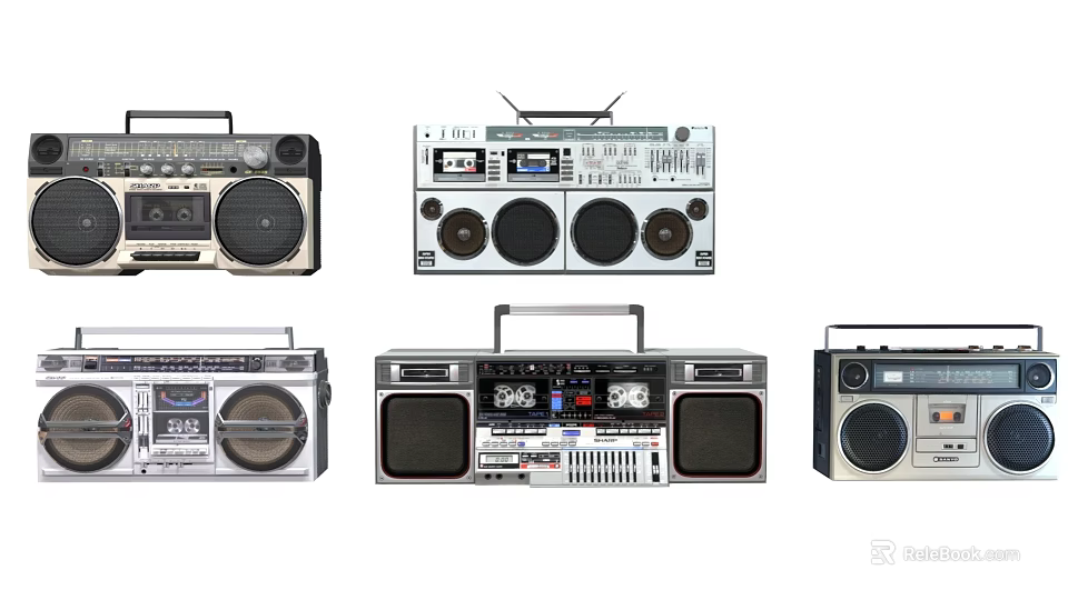 Vintage Audio Boombox Collection With Classic Radio And Cassette Players 3d model 