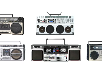 Vintage Audio Boombox Collection With Classic Radio And Cassette Players 3d model