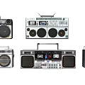 Vintage Audio Boombox Collection With Classic Radio And Cassette Players