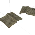 Two Open Ancient Books With Historical Text On Yellowed Pages 3d model