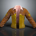 Brown and Yellow Jacket With Fleece Collar Buttons and Patched Design