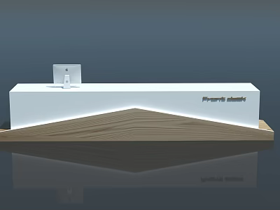 Modern Elegant Reception Desk With White Countertop Wooden Base And Lighting Design 3d model