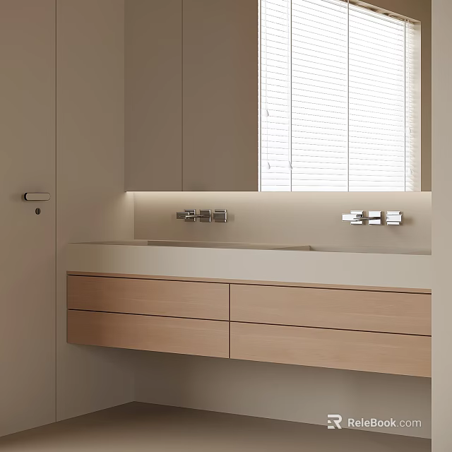 Modern Bathroom Vanity Cabinet With Drawers Lighting And Window Blinds 3d model 