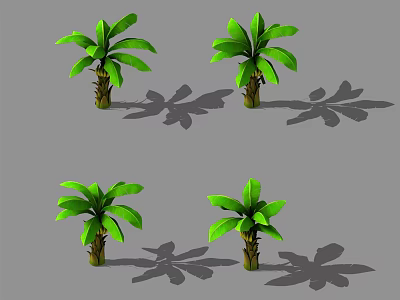 Four Green Arbor Trees With Lush Foliage Brown Trunks And Shadow Effects 3d model