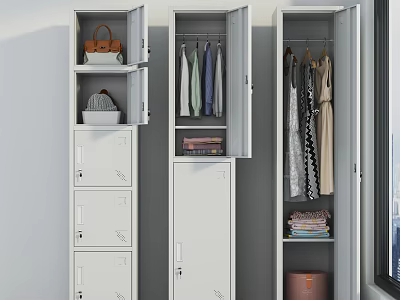 Modern Space Saving Metal Wardrobe With Multiple Locked Compartments For Storing Clothes Bags And Belongings 3d model