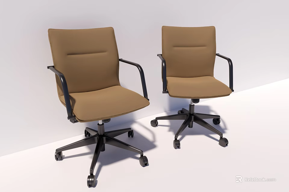 Modern Brown Office Chairs With Black Armrests And Swivel Wheels 3d model 
