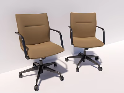 Modern Brown Office Chairs With Black Armrests And Swivel Wheels 3d model
