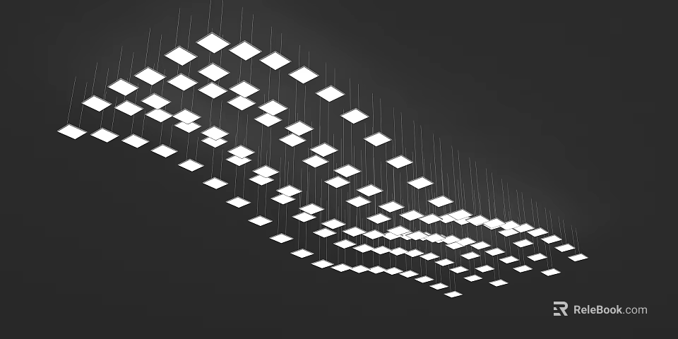 White Diamond Shaped Pendant Lights Arranged in Irregular Curved Formation Against Black Background 3d model 