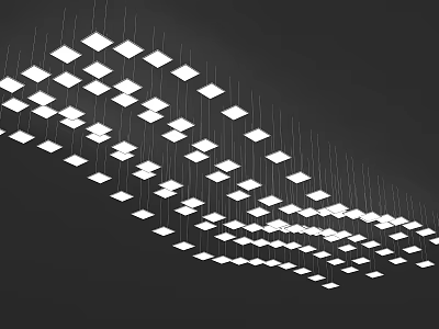 White Diamond Shaped Pendant Lights Arranged in Irregular Curved Formation Against Black Background 3d model