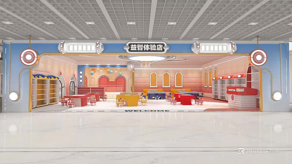 Colorful Educational Experience Store Interior With Interactive Tables And Play Areas 3d model 