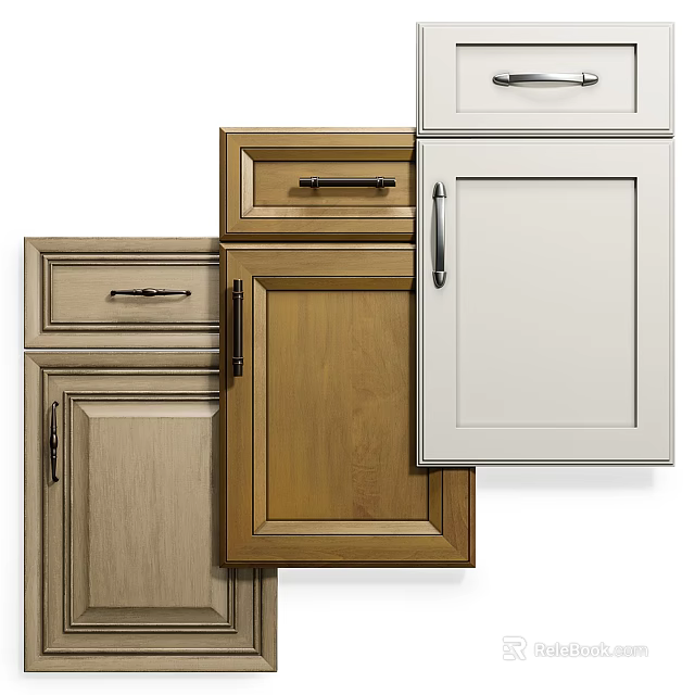 Kitchen Cabinets In Different Styles With Wood And White Door Drawer Designs 3d model 