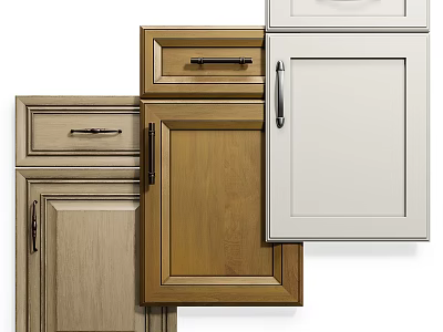Kitchen Cabinets In Different Styles With Wood And White Door Drawer Designs 3d model
